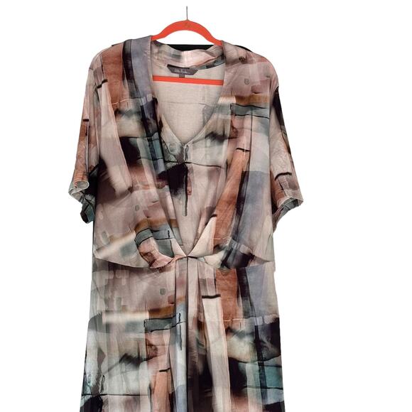 Ulla Popken A-Line Dress Geometric Womans  Pockets Tie Elastic Waist Viscose - Picture 2 of 14